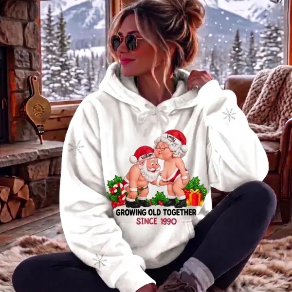 Personalized Holiday Naughty Santa Couple Fleece Hoodie-THK137630