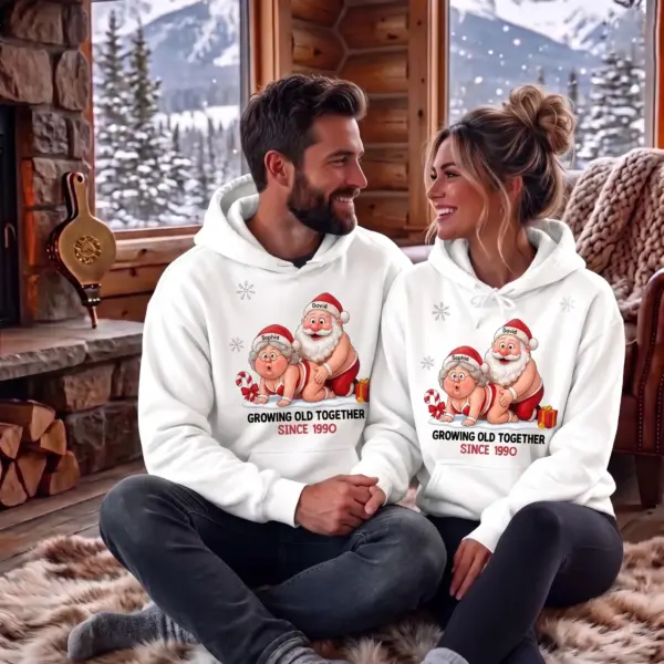 Alternative view of Personalized Holiday Naughty Santa Couple Fleece Hoodie-THK137631
