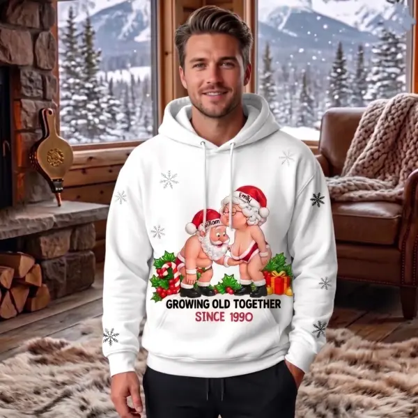 Alternative view of Personalized Holiday Naughty Santa Couple Fleece Hoodie-THK137630