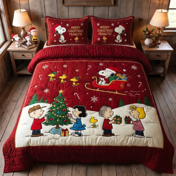 Snoopy And Friends Christmas Quilt Bedding Set-THK137966