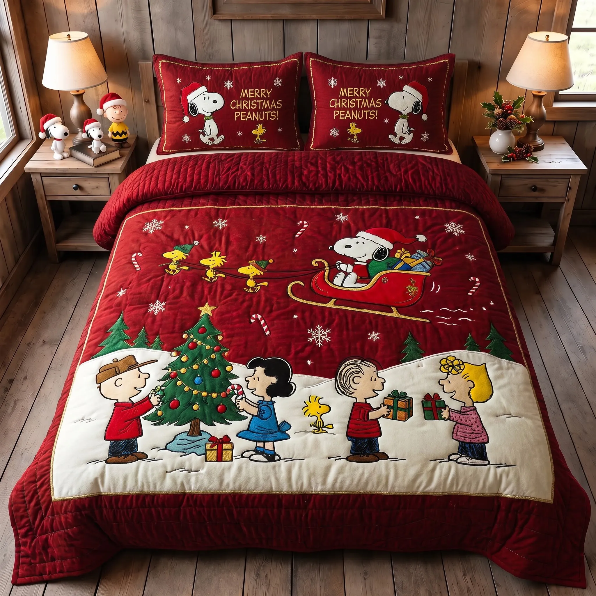 Snoopy And Friends Christmas Quilt Bedding Set-THK137966