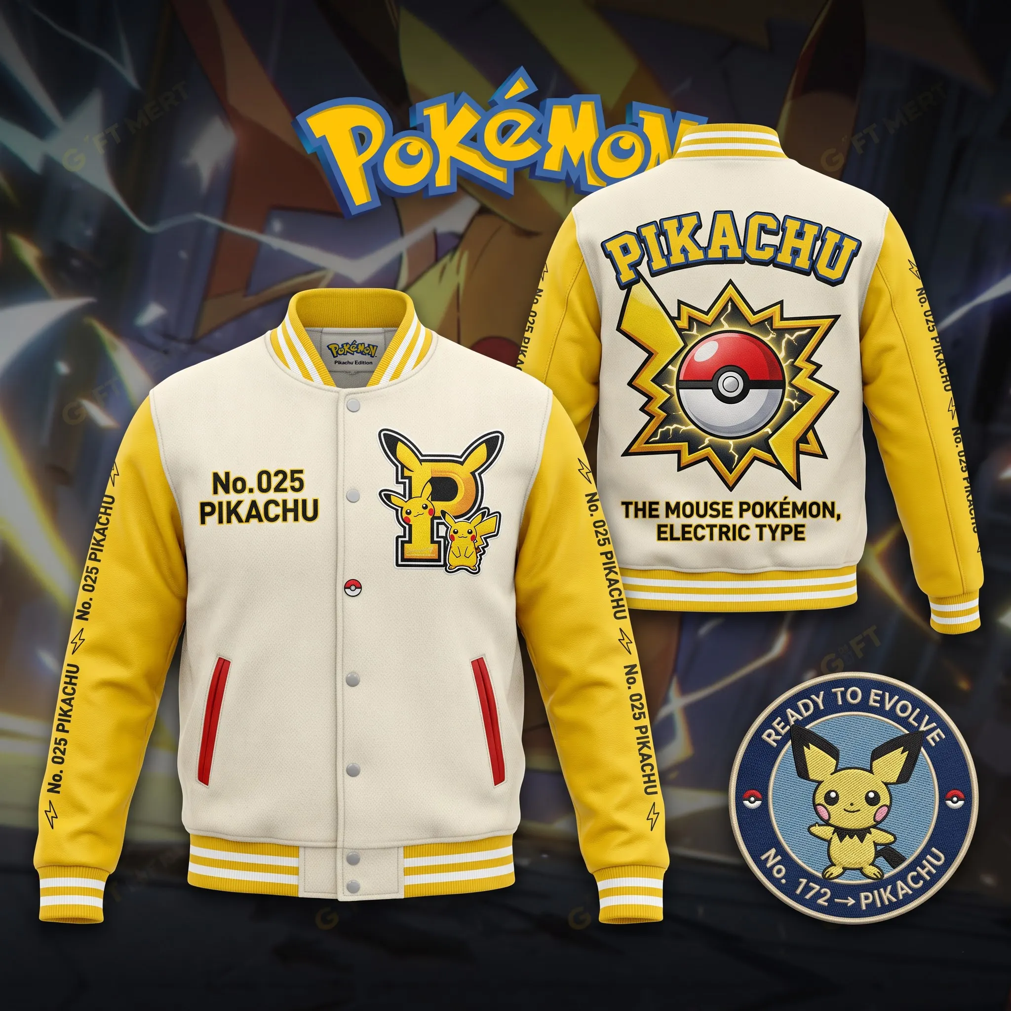 Pikachu Quilted Varsity Jacket-THK137234