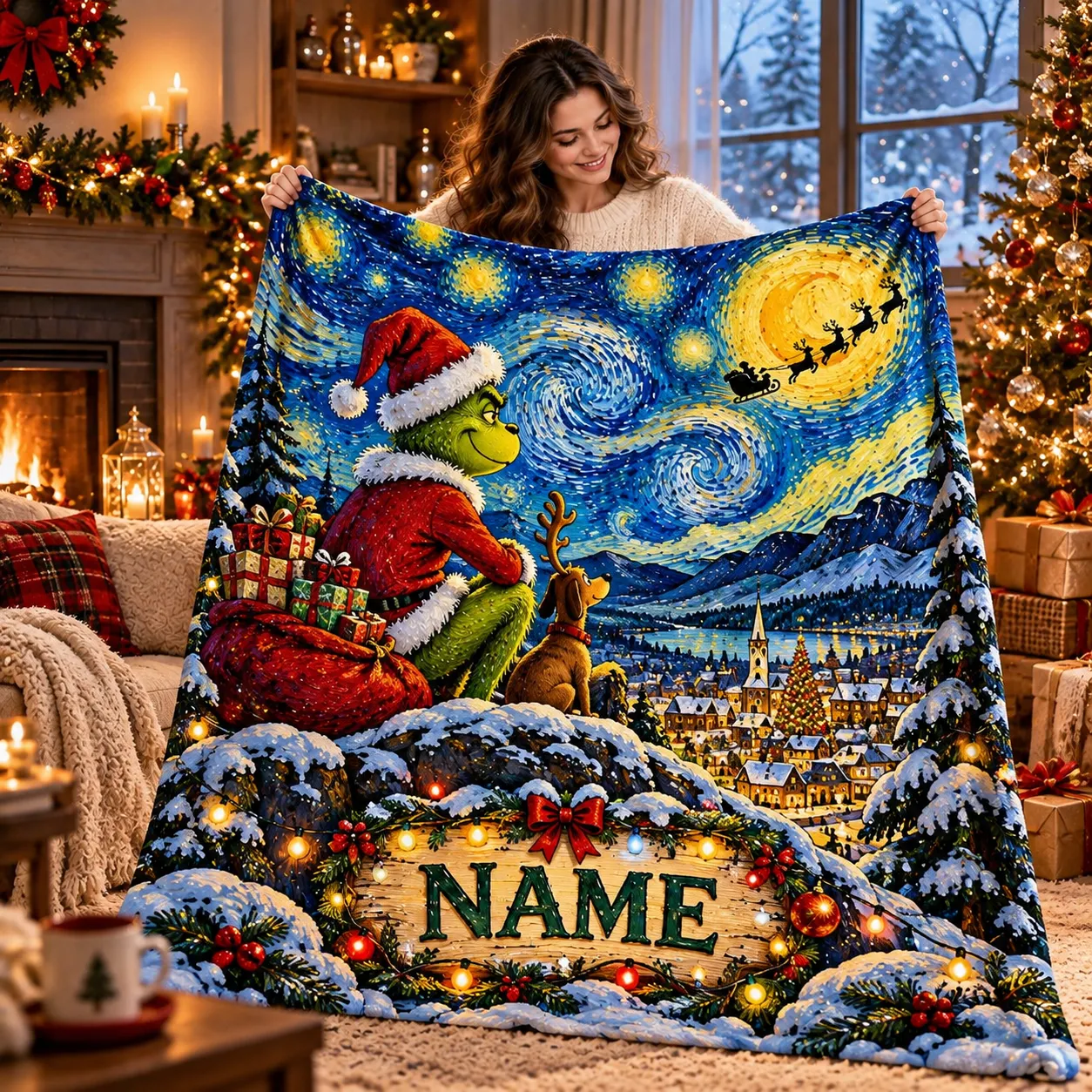 Personalized Grinch Starry Night Blanket-THK138125