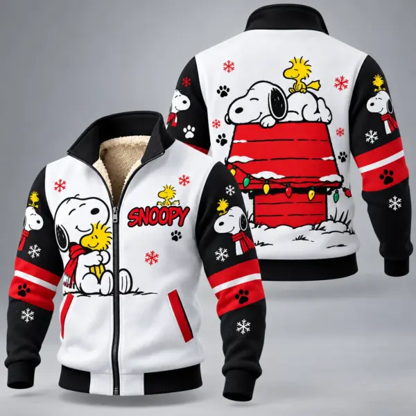 Classic Snoopy Christmas Thick Knit Fleece Jacket-THK138028