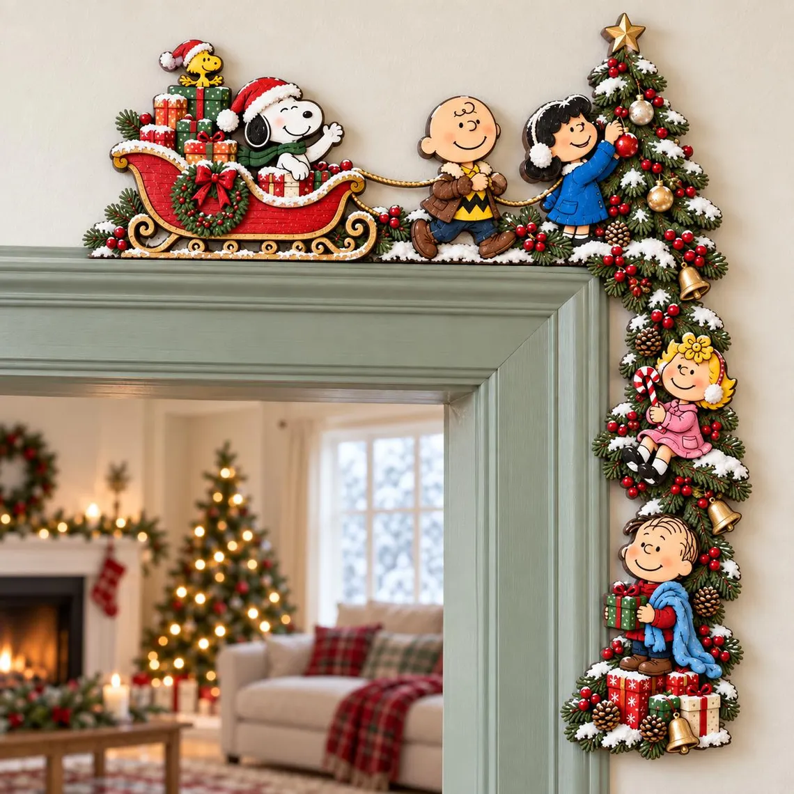 Snoopy Christmas Door Wood Corner-THK137724