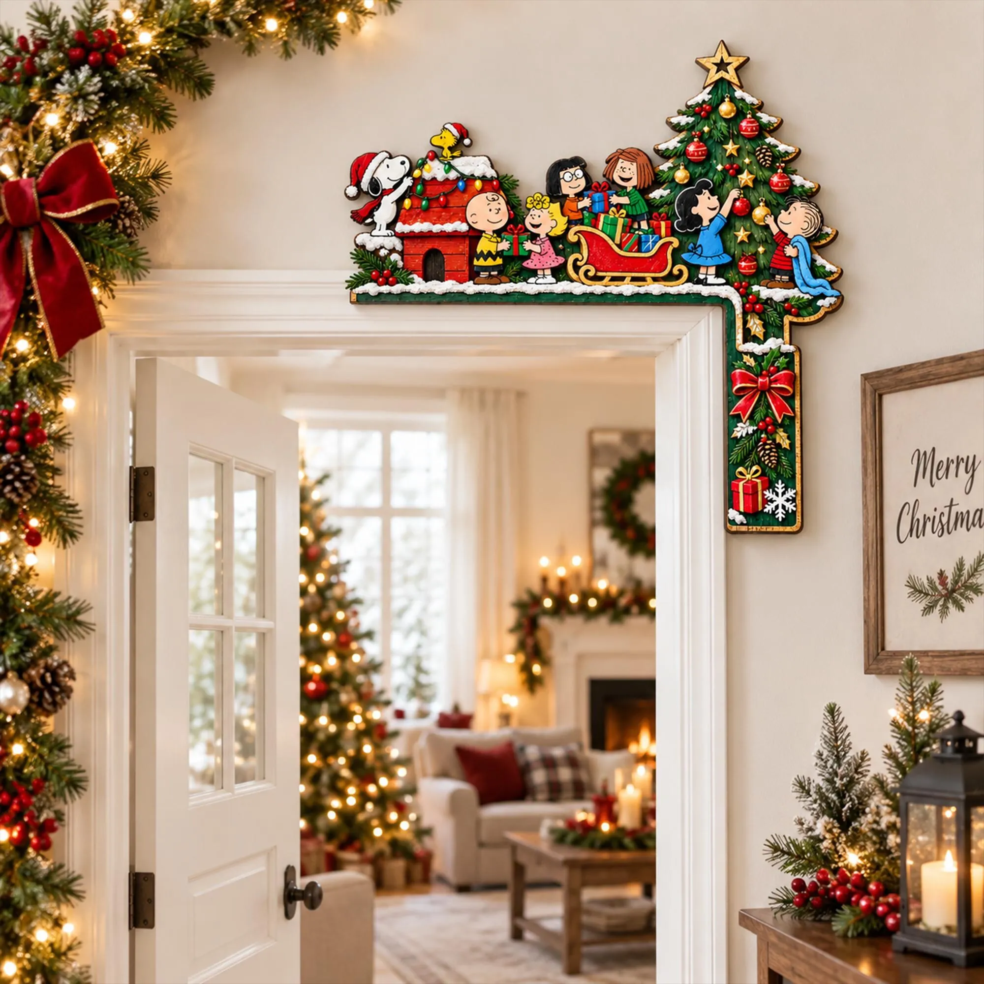 Snoopy Christmas Door Wood Corner-THK137732 - Image 2