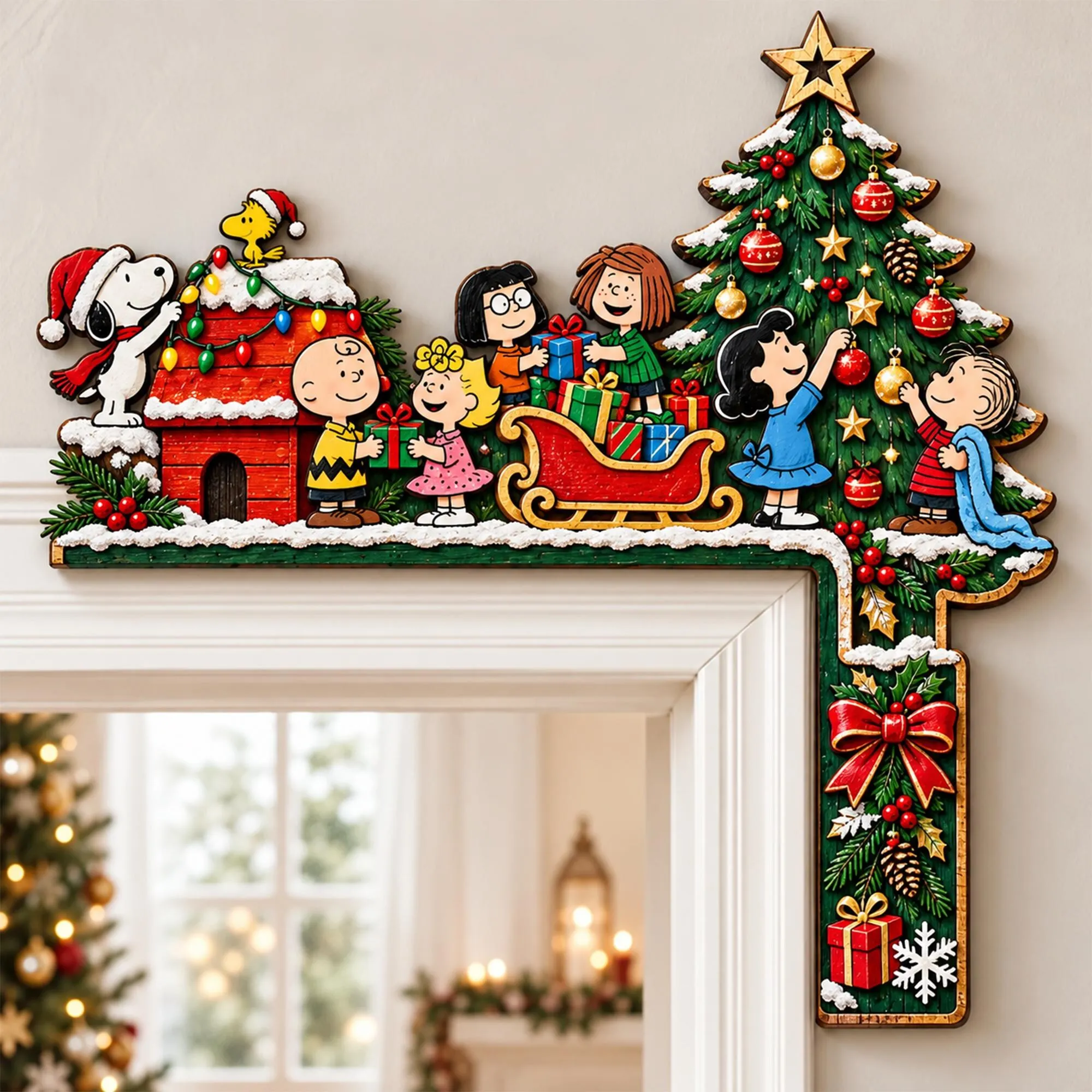 Snoopy Christmas Door Wood Corner-THK137732