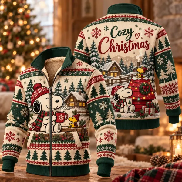 Cozy Snoopy Christmas Thick Knit Fleece Jacket-THK138015