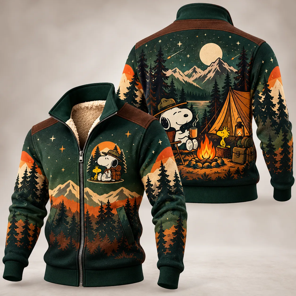 Snoopy Camping Adventure Thick Knit Fleece Jacket-THK138029